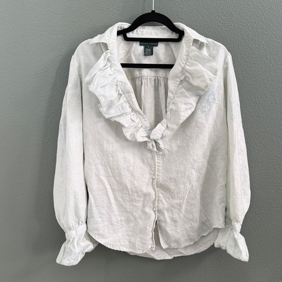 Vintage Ralph Lauren 100% Linen Cottage Prairie Blouse Sz S - Picture 1 of 8